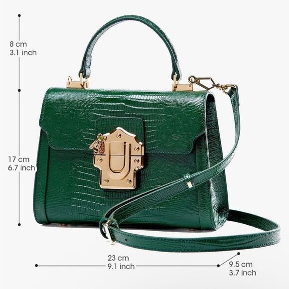 ♥️ LA'FESTIN Green mini Kelly style leather cross body purse, gold hardware - Picture 3 of 15